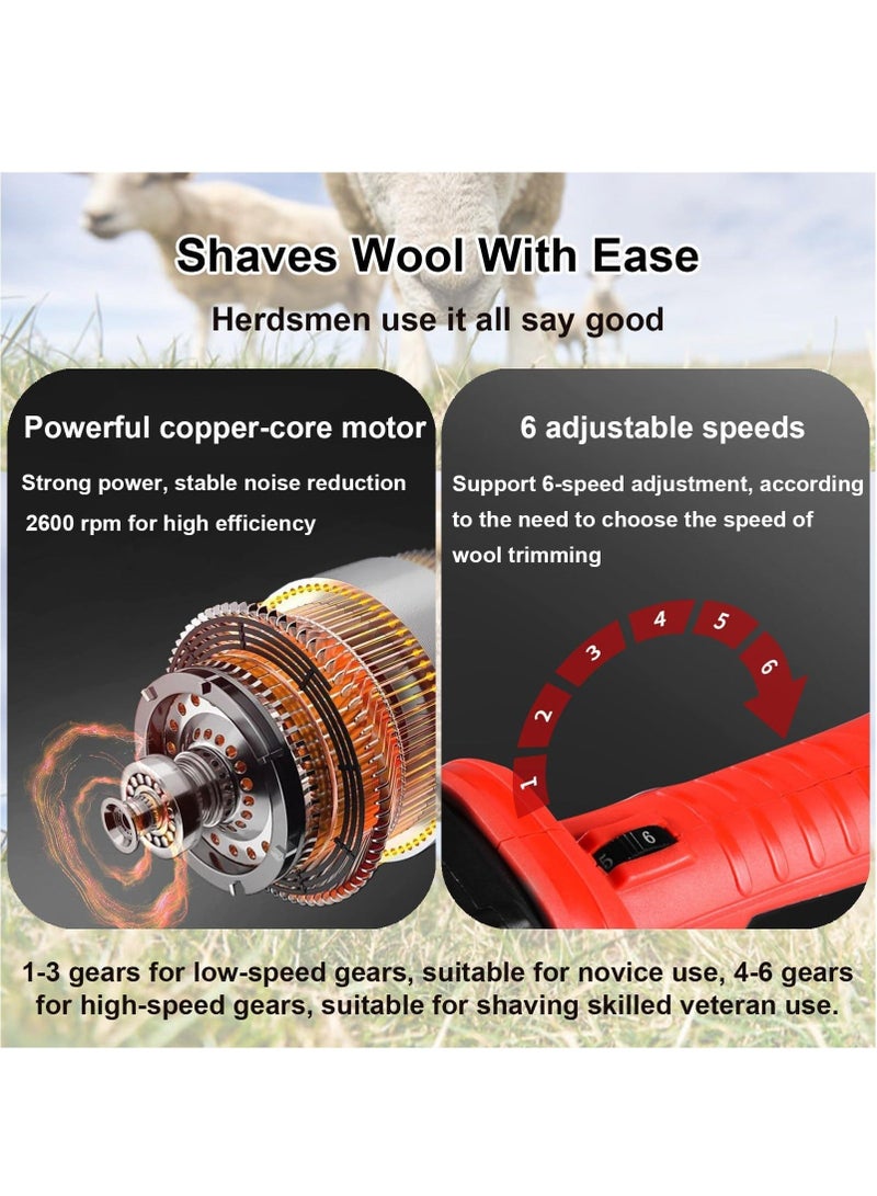 WALALLA Electric Cordless Sheep Shears, 500W Sheep Shearing Clippers with 2 Batteries, 6 Gears Speed Adjustable, Stainless Steel Detachable Blade, Farm Sheep Wool Shearing Clipper for Sheep Goat,Black - Image 3