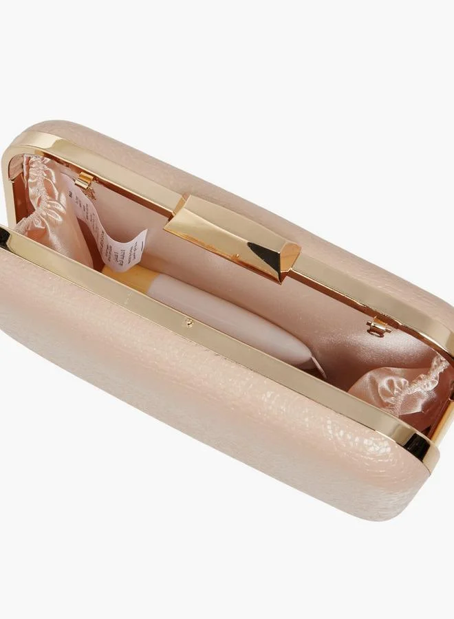 Flora Bella By Shoexpress Textured Clutch with Detachable Chain Strap