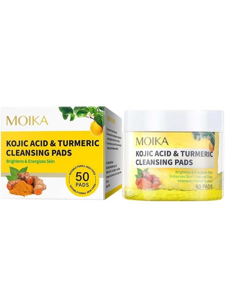 مويكا ضمادات تنظيف حمض الكركم والكوجيك - مزيل المكياج وفوط العناية بالبشرة - قطن ناعم وماص وغير مبيض للوجه ، توهج العناية بالبشرة العضوية - 50 فوطة - Image 1