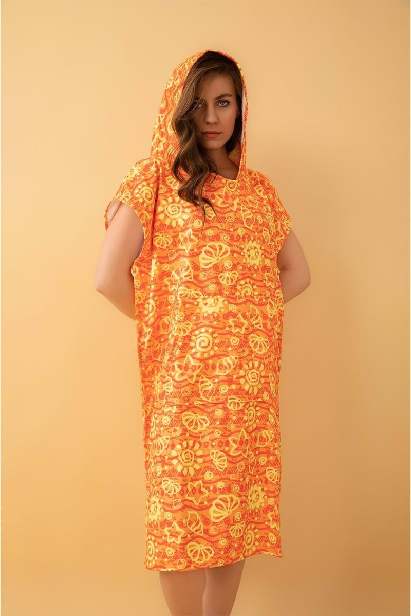 Vevien Home Summer Sun Pattern Adult Surf Summer Poncho Hooded Beach Towel Beach Dress S-M Size - Image 3