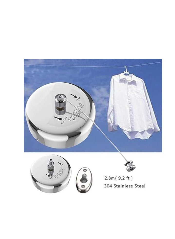 حبل نشر وتجفيف الغسيل بتصميم قابل للسحب بطول 2.8 متر شديد التحمل مصنوع من الستانلس ستيل المقاوم للصدأ يمكن تثبيته على الحائط - Image 3