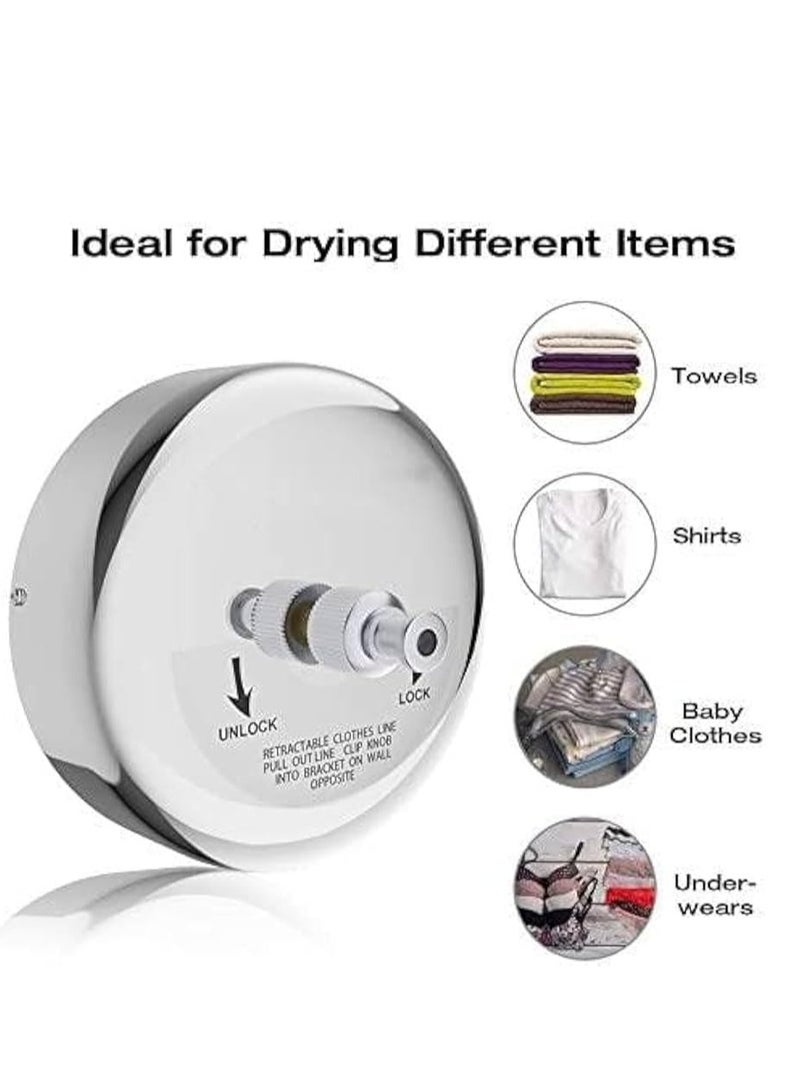 حبل نشر وتجفيف الغسيل بتصميم قابل للسحب بطول 2.8 متر شديد التحمل مصنوع من الستانلس ستيل المقاوم للصدأ يمكن تثبيته على الحائط - Image 5