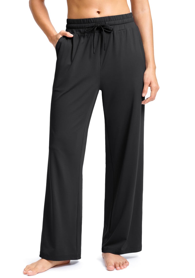 SANTINY Women's Soft Sweatpants Lightweight Yoga Lounge Casual Pants Stretch Open Bottom Sweat Pants for Women with Pockets (Black_M) - Image 1