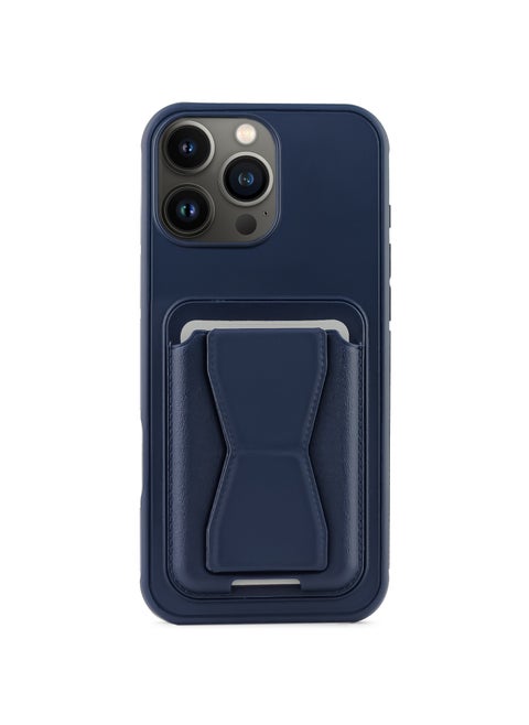 Leather back cover with card wallet Foldable Shockpoof Case compatible with Iphone 16 Pro Max (Blue)