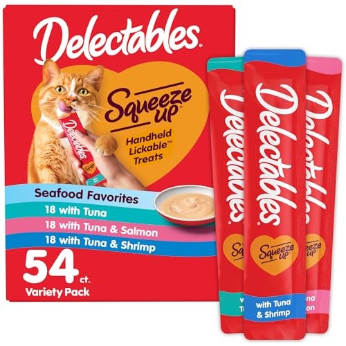 Hartz Delectables Squeeze Up Seafood Variety Pack, Creamy Squeezable Puree, Lickable Wet Cat Treats, Grain Free, No Added Fillers, No by-Products, No Added Preservatives, 0.5 Ounces Tube, 54 Tubes Total - Image 1