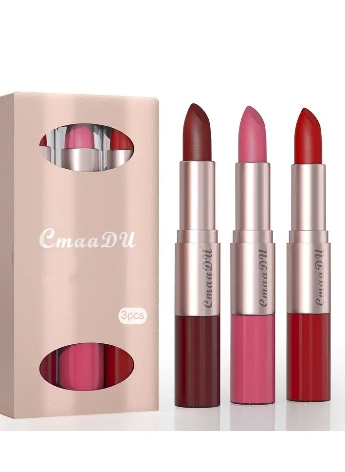 CmaaDu Long-Lasting 3-Color Lipstick & Lip Gloss Set - Double Headed Design for Natural, Texture - Perfect Valentine's Day Gift for Women Valentine's Day Gifts  - Image 2