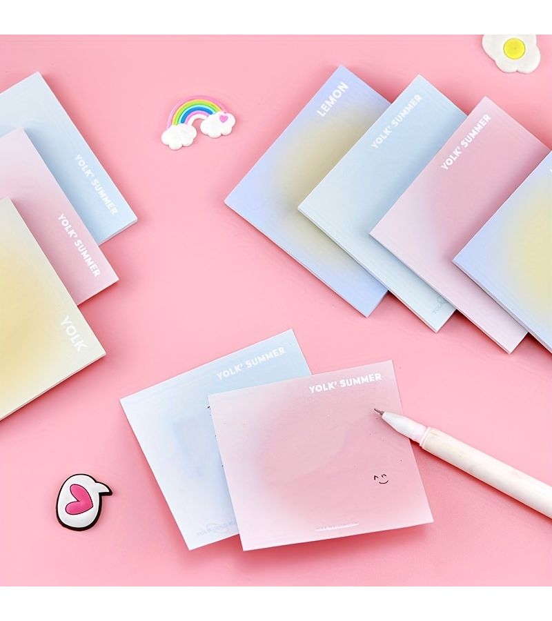 Summer Egg Yolk Gradient Sticky Notes With Cute Expression Self Adhesive Memo Pads - Image 1