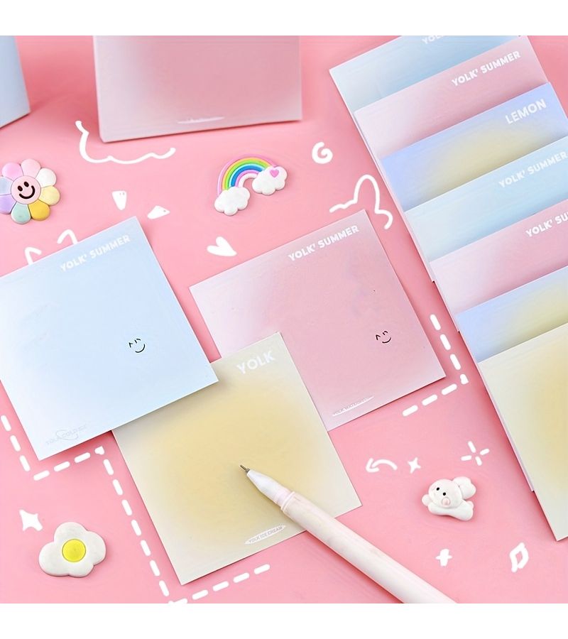 Summer Egg Yolk Gradient Sticky Notes With Cute Expression Self Adhesive Memo Pads - Image 4