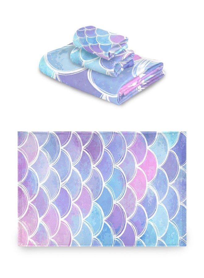 Pfrewn Magic Pink Blue Mermaid Scales Towels Set of 3 Rainbow Marble Galaxy Bathroom Towel Soft Absorbent Bath Hand Towels Washcloth Guest Towel Sets Bathroom Decorations - Image 2