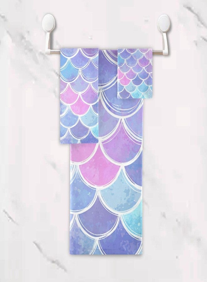 Pfrewn Magic Pink Blue Mermaid Scales Towels Set of 3 Rainbow Marble Galaxy Bathroom Towel Soft Absorbent Bath Hand Towels Washcloth Guest Towel Sets Bathroom Decorations - Image 5