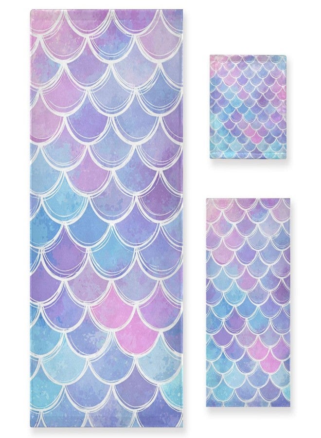 Pfrewn Magic Pink Blue Mermaid Scales Towels Set of 3 Rainbow Marble Galaxy Bathroom Towel Soft Absorbent Bath Hand Towels Washcloth Guest Towel Sets Bathroom Decorations - Image 1