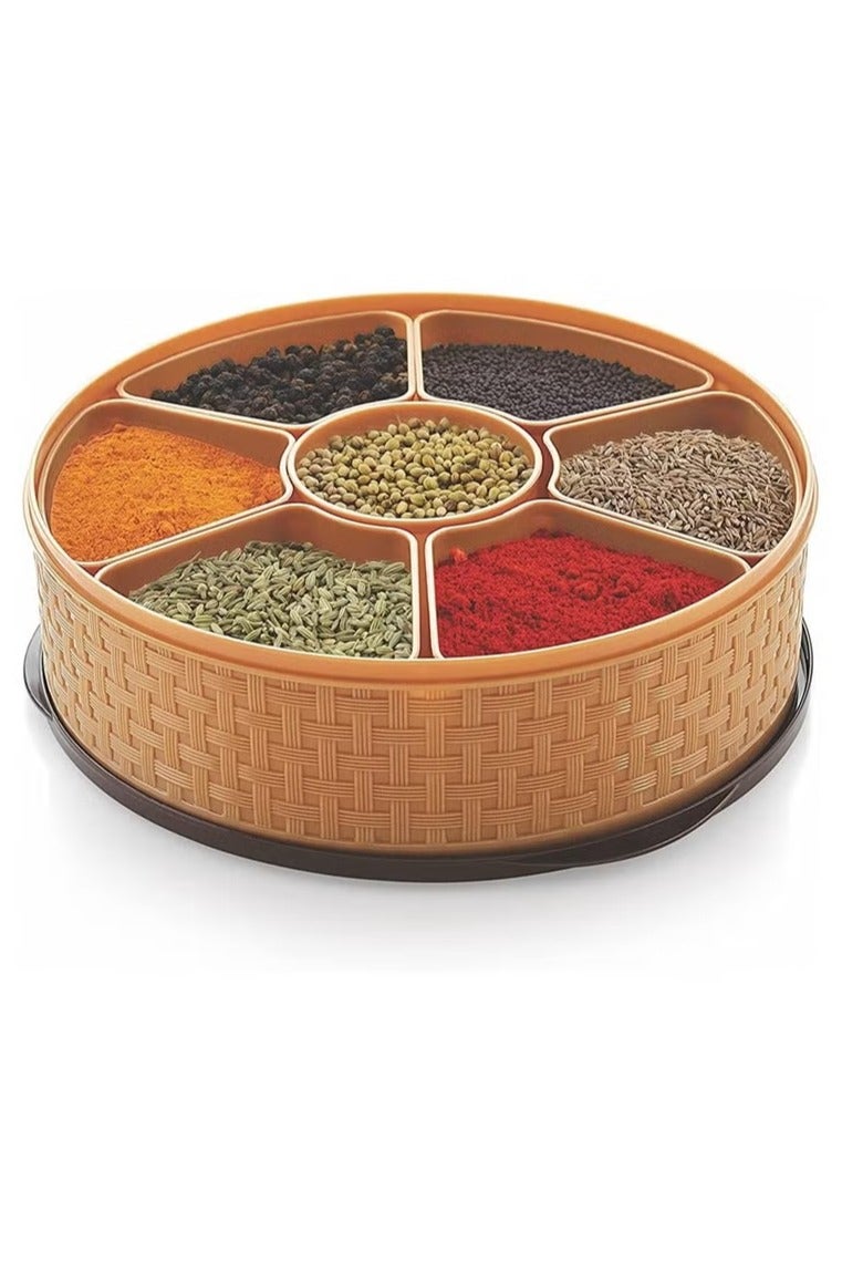 Nebula Spice Box with Spoon 23cm Diameter, 7cm Height 7 Dividers for Spices, Masalas, and Dry Ingredients Airtight Lid