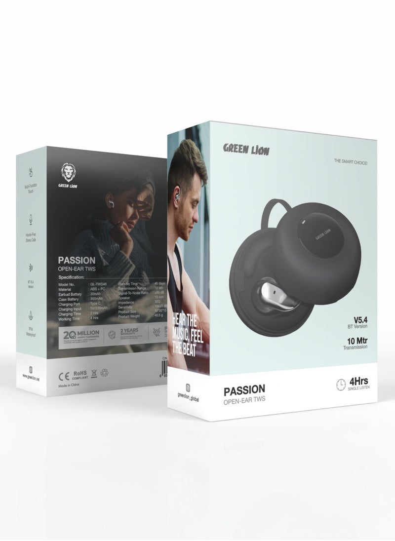 Passion Earbuds Open Ear TWS GL-TWS46d / Bluetooth V5.4 /Handsfree Stereo Calls / Stable and Seamless Connection /Powerful Sound Quality / Lightweight & Comfortable Truewireless Earbuds - Black