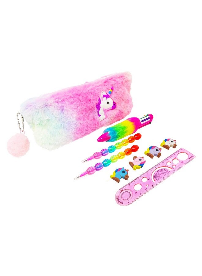 Parteet Combo (Pack Of 5 Itmes) Unicorn Fer Pouch With 1 Fer Pen(4 Color),2 Pencils,1 Packet Unicorn Eraser And 1 Scale - Silver - Image 1