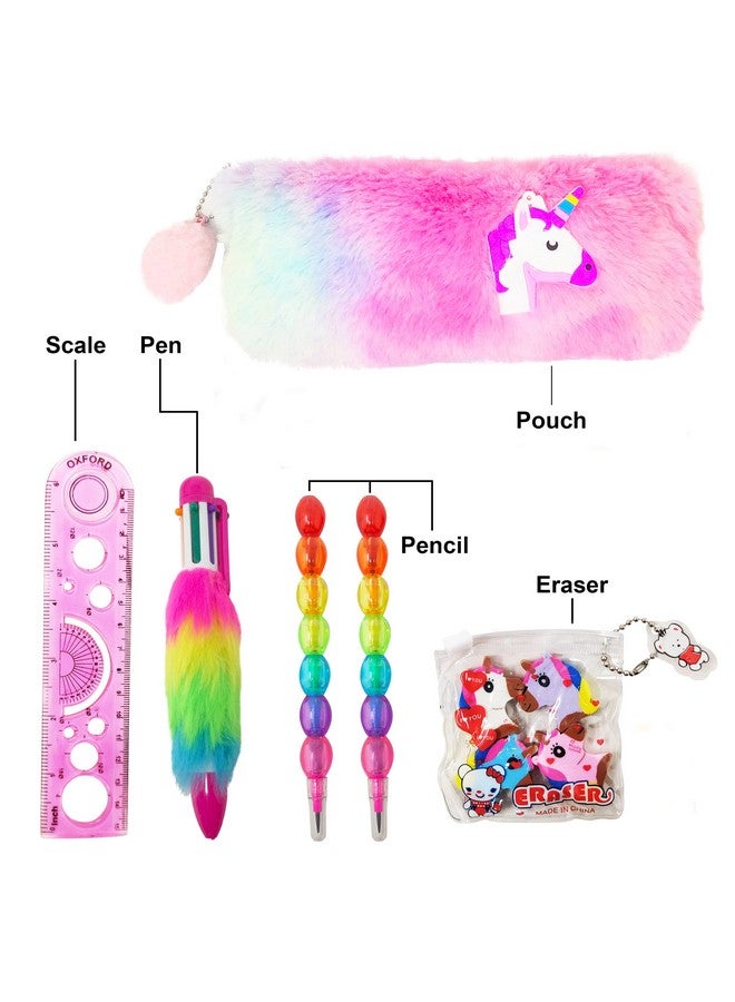 Parteet Combo (Pack Of 5 Itmes) Unicorn Fer Pouch With 1 Fer Pen(4 Color),2 Pencils,1 Packet Unicorn Eraser And 1 Scale - Silver - Image 2