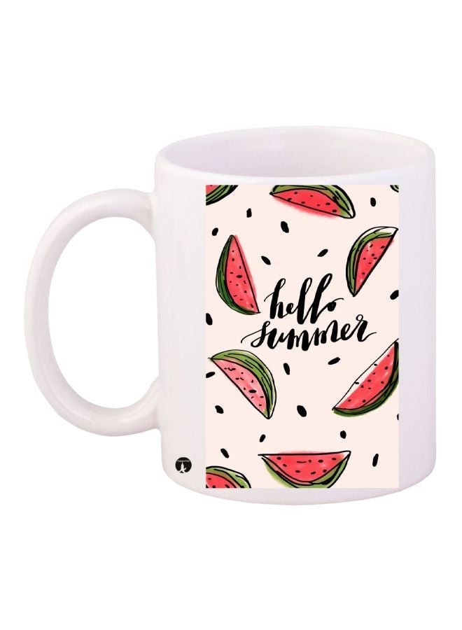 Hello Summer Printed Coffee Mug White/Red/Green 11ounce