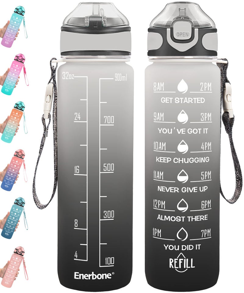Enerbone 32 oz Drinking Water Bottle with Times to Drink and Straw Motivational with Carrying Strap Leakproof BPA  Toxic Free Ensure You Drink Enough Water for Fitness Gym Outdoor