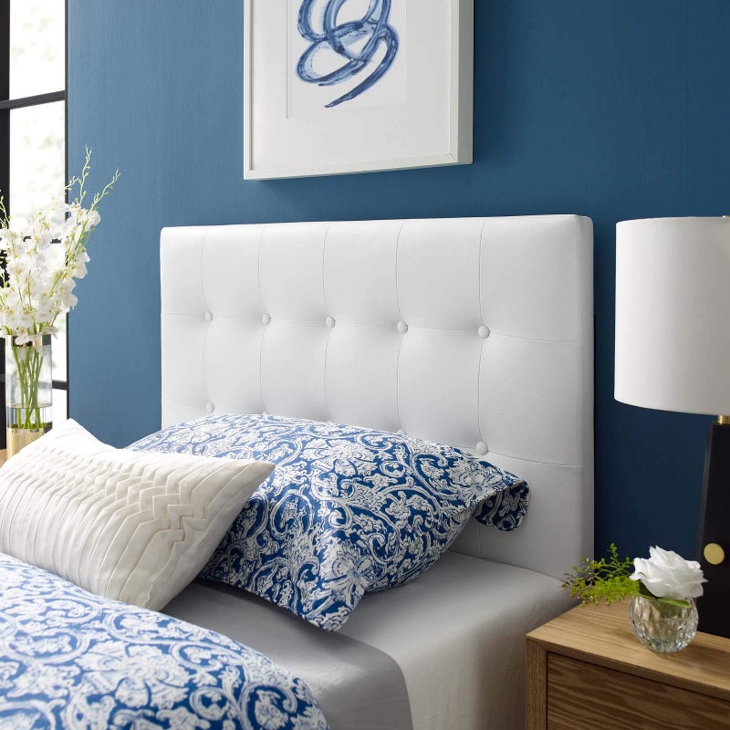 Modway Emily Tufted Button Faux Leather Upholstered Twin Headboard in White - Image 1