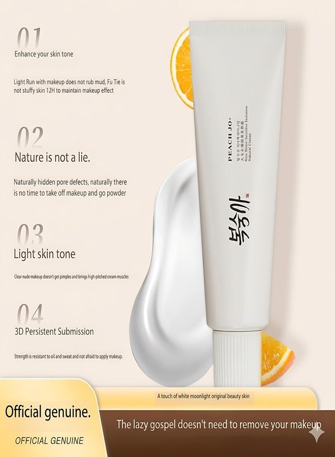 Mokleva PEACH JO+ Korean Rice Water Sunscreen SPF50+ Brightening No-Makeup Glow Cream With Probiotics Rice Extract Waterproof Tinted Moisturizing Isolation Cream For Even Tone, Dullness & Natural Glow - Image 2