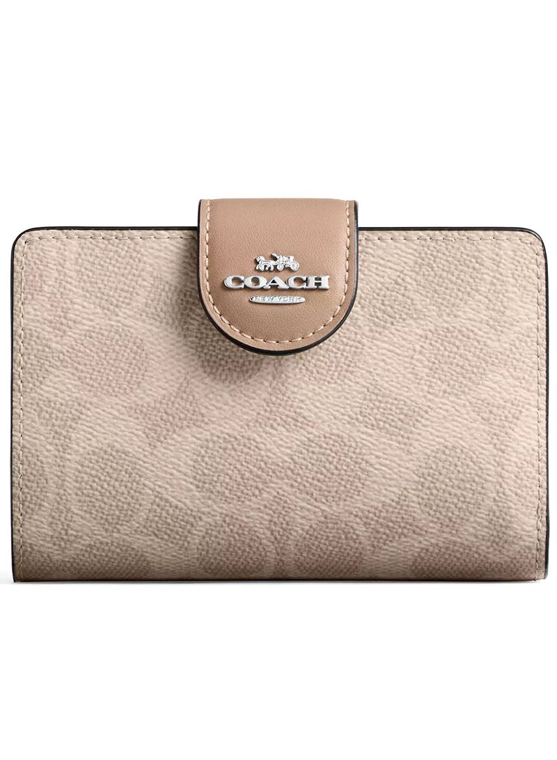 coachoutlet COACH Women’s Signature Canvas Silver Medium Corner Zip Wallet CW786 - Image 1