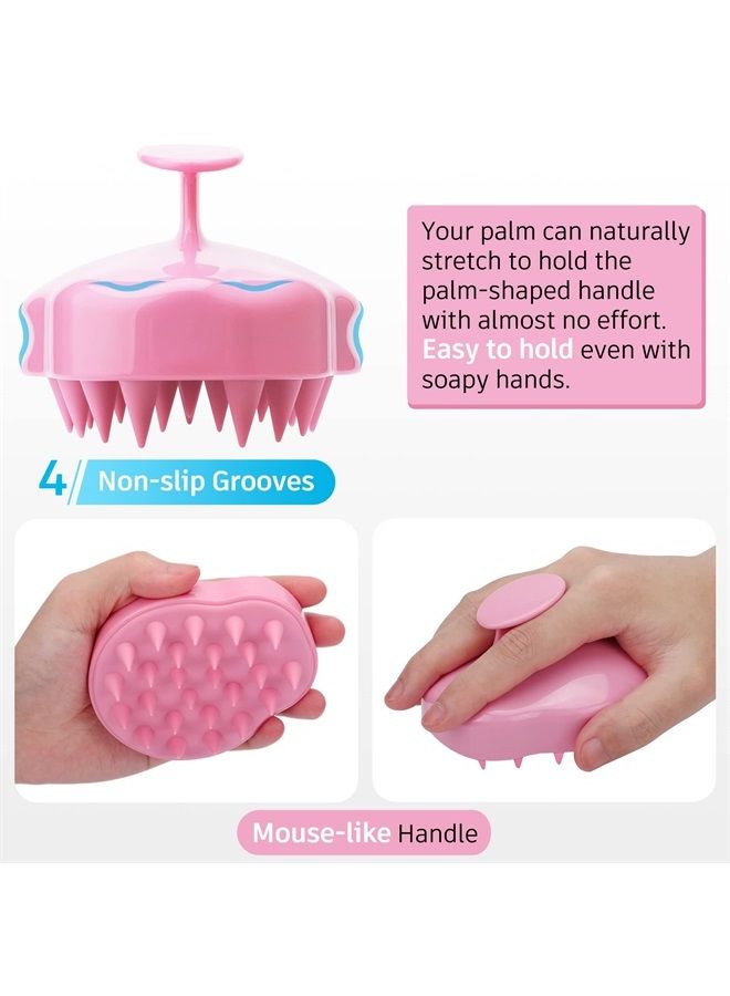 FReatech Hair Scalp Massager Shampoo Brush with Soft Silicone Bristles for Scalp Care and Hair Growth, Shower Head Scalp Scrubber Exfoliator for Dandruff, Wet & Dry for Men, Women and Kids, Pink - Image 3