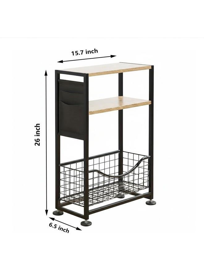 ZEXVIDA Skinny Side Table with Storage, 3 Tier Slim Side Tables for Small Spaces, Skinny End Table Narrow Bedside Table Narrow Side Table for Living Room, Bedroom - Image 3