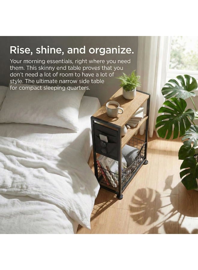 ZEXVIDA Skinny Side Table with Storage, 3 Tier Slim Side Tables for Small Spaces, Skinny End Table Narrow Bedside Table Narrow Side Table for Living Room, Bedroom - Image 5