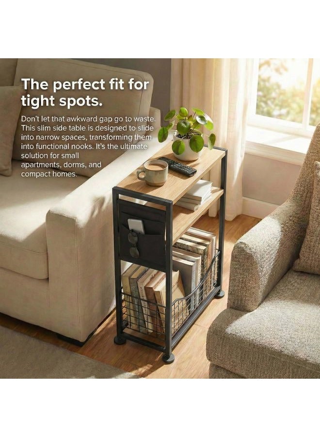 ZEXVIDA Skinny Side Table with Storage, 3 Tier Slim Side Tables for Small Spaces, Skinny End Table Narrow Bedside Table Narrow Side Table for Living Room, Bedroom - Image 4