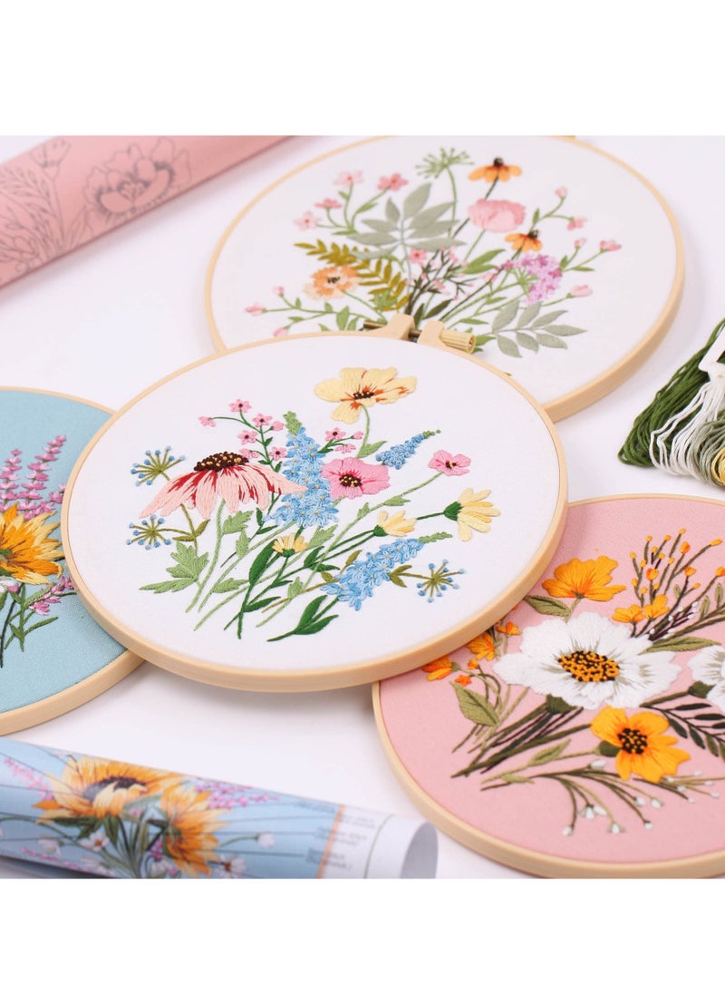 SYOSI - Embroidery Kit for Beginners, Hand DIY Cross Stitch Kits, Plants Flowers Embroidery and Natural Landscape Patterns with Embroidery Hoops and Color Threads for Adults Kids (Beige) - Image 1