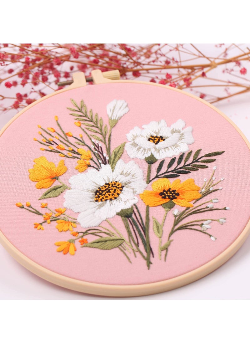 SYOSI - Embroidery Kit for Beginners, Hand DIY Cross Stitch Kits, Plants Flowers Embroidery and Natural Landscape Patterns with Embroidery Hoops and Color Threads for Adults Kids (Beige) - Image 1