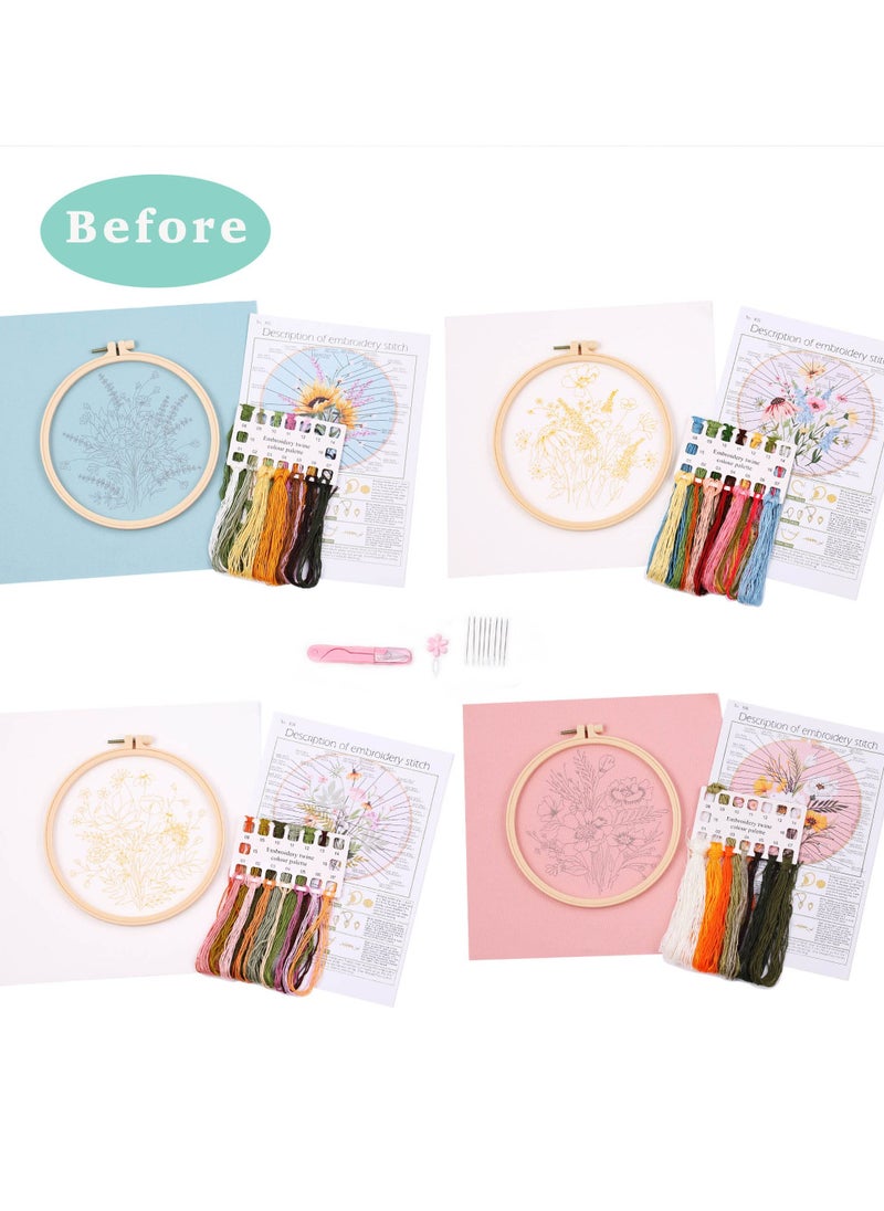 SYOSI - Embroidery Kit for Beginners, Hand DIY Cross Stitch Kits, Plants Flowers Embroidery and Natural Landscape Patterns with Embroidery Hoops and Color Threads for Adults Kids (Beige) - Image 1
