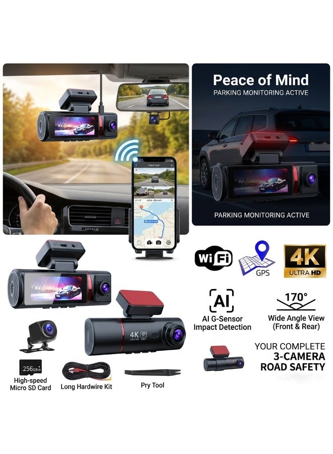 4K Ultra HD Dual Lens Vehicle Black Box DVR with WDR Night Vision, Intelligent G-Sensor Emergency Protection, Seamless Loop Recording, Motion Detection, 3.18" HD Display, Audio Recording and TF Card Support up to 64GB - Image 5