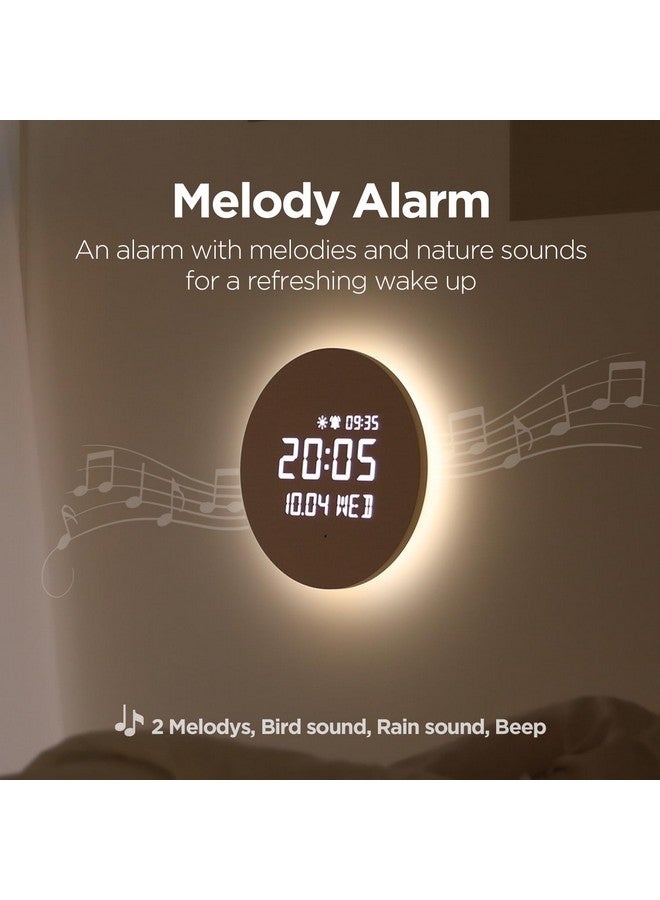 mooas mooas Full Moon LED Silent Wooden Digital Wall Clock with Remote Control, Backlight Nightlight Digital Wood Wall Clock, Sunrise Alarm Melody, 5 Level Brightness Modern Decorative Office Livingroom  - Image 5