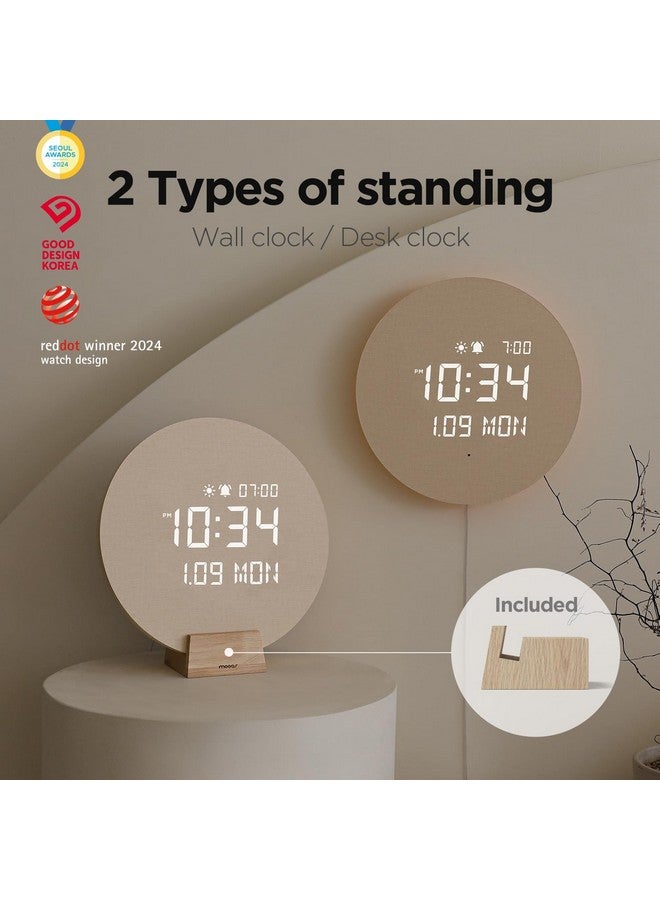 mooas mooas Full Moon LED Silent Wooden Digital Wall Clock with Remote Control, Backlight Nightlight Digital Wood Wall Clock, Sunrise Alarm Melody, 5 Level Brightness Modern Decorative Office Livingroom  - Image 2