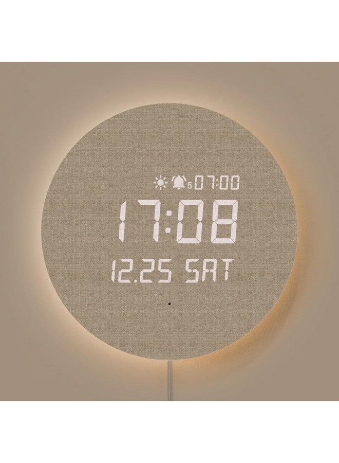 mooas mooas Full Moon LED Silent Wooden Digital Wall Clock with Remote Control, Backlight Nightlight Digital Wood Wall Clock, Sunrise Alarm Melody, 5 Level Brightness Modern Decorative Office Livingroom  - Image 1