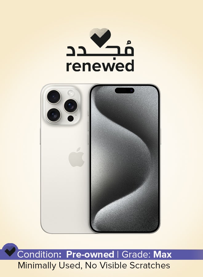 ابل  تم تجديده - آيفون 15 برو ماكس 256 جيجا بايت أبيض تيتانيوم 5G مع فيس تايم - Image 1