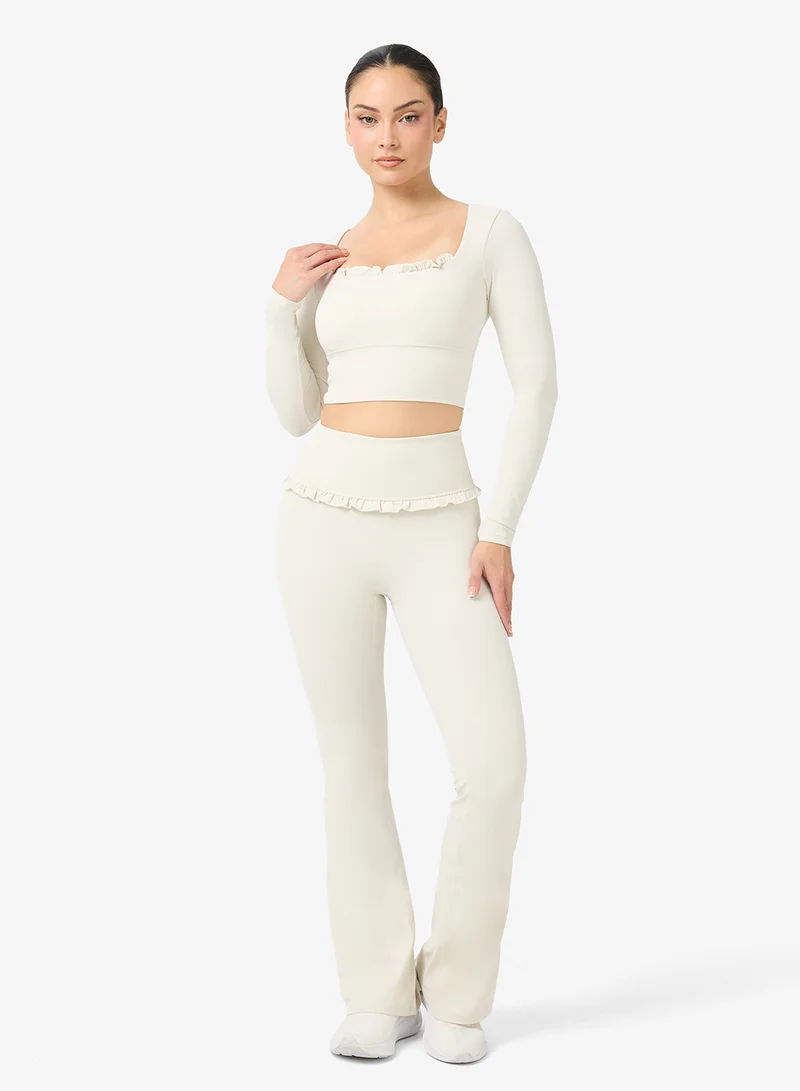 FRWD Soft Touch Square Neck Frill Detail Top & Flared Legging Set