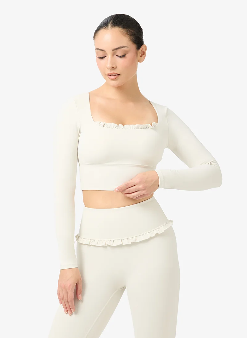 Frwd  Soft Touch Square Neck Frill Detail Top & Flared Legging Set for Women | Best Price UAE
