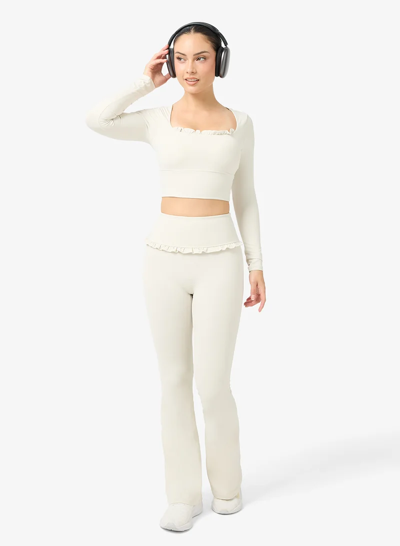 Frwd  Soft Touch Square Neck Frill Detail Top & Flared Legging Set for Women | Best Price UAE