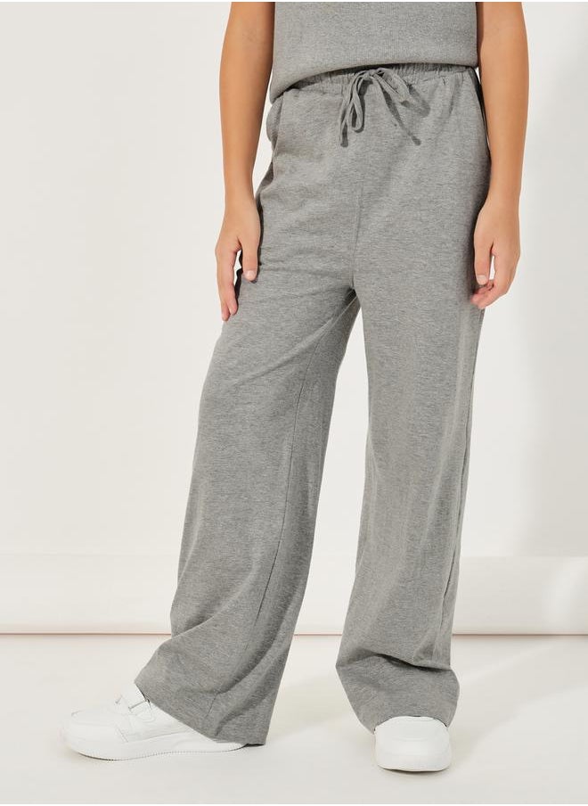 Styli Rib Knit Polo T-Shirt with Contrast Collar & Wide Leg Joggers Set  - Image 5