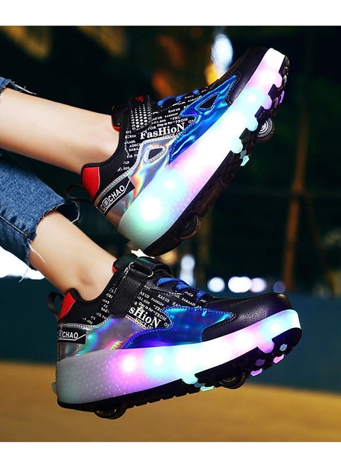 Kid Roller Skates Shoes - Sneakers with LED Light - Two Removable Wheels - Built-in Rechargeable Battery - Gifts for Children