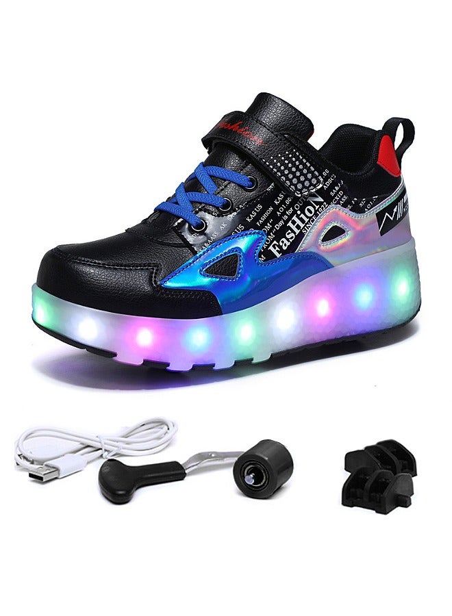 Kid Roller Skates Shoes - Sneakers with LED Light - Two Removable Wheels - Built-in Rechargeable Battery - Gifts for Children