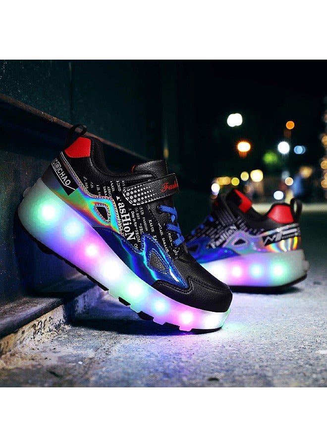 Kid Roller Skates Shoes - Sneakers with LED Light - Two Removable Wheels - Built-in Rechargeable Battery - Gifts for Children