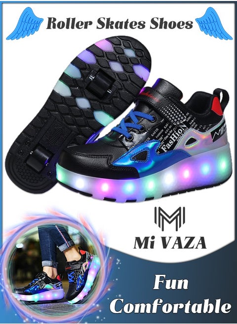 Kid Roller Skates Shoes - Sneakers with LED Light - Two Removable Wheels - Built-in Rechargeable Battery - Gifts for Children