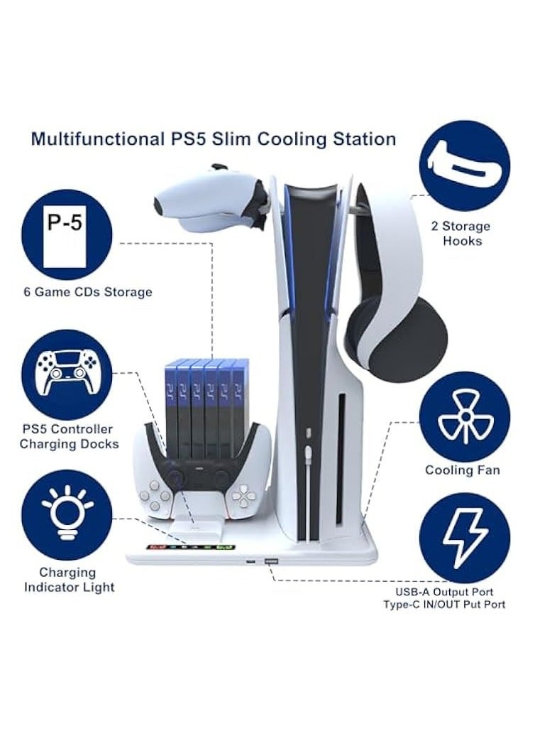 حامل تبريد متعدد الوظائف متوافق مع PS5 النحيف وقاعدة شحن وحدة التحكم مع إضاءة RGB LED ومراوح تبريد وخطافات تخزين - Image 2