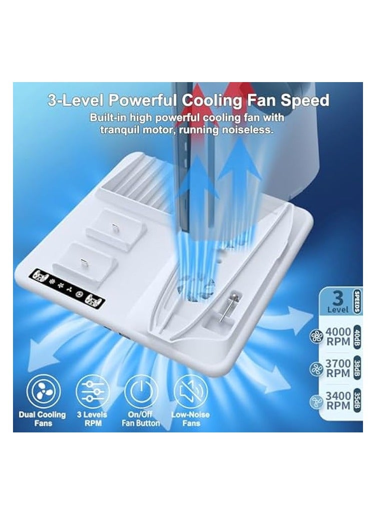 حامل تبريد متعدد الوظائف متوافق مع PS5 النحيف وقاعدة شحن وحدة التحكم مع إضاءة RGB LED ومراوح تبريد وخطافات تخزين - Image 3