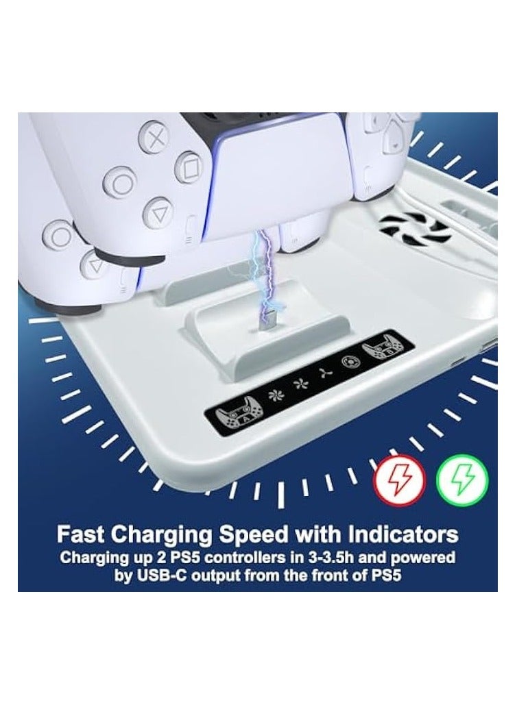 حامل تبريد متعدد الوظائف متوافق مع PS5 النحيف وقاعدة شحن وحدة التحكم مع إضاءة RGB LED ومراوح تبريد وخطافات تخزين - Image 5