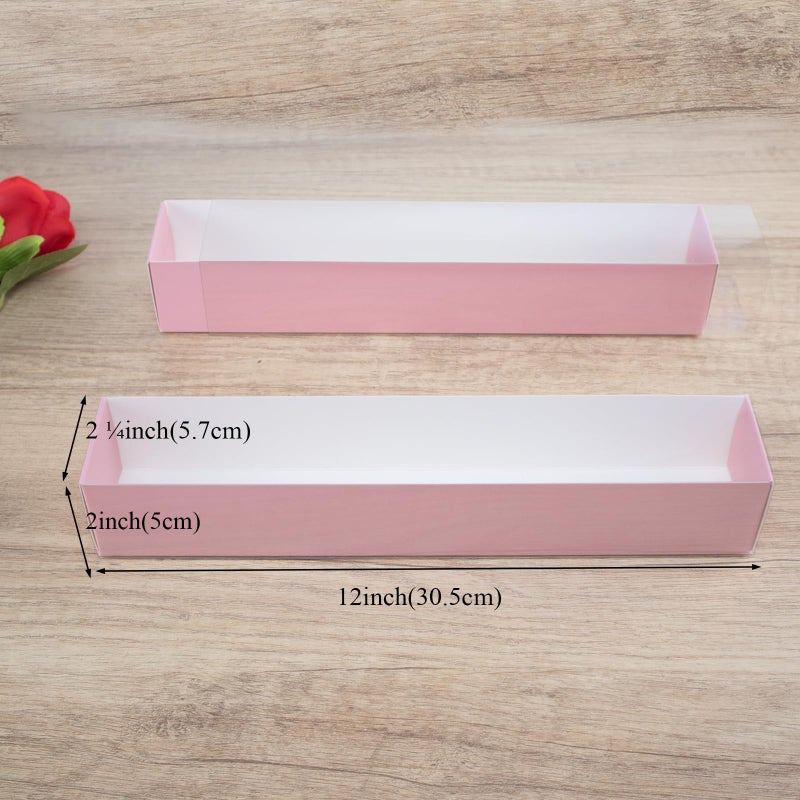 RomanticBaking 15 Pack 12x2.2x2 Inches Long Chocolate Covered Strawberry Boxes Bakery Boxes with Clear Window for Macaron, Chocolate Truffle, Cookies ,Cocoa Bombs ,Cake balls,Mini Cupcakes, Oreos ,Berries and More - Image 2