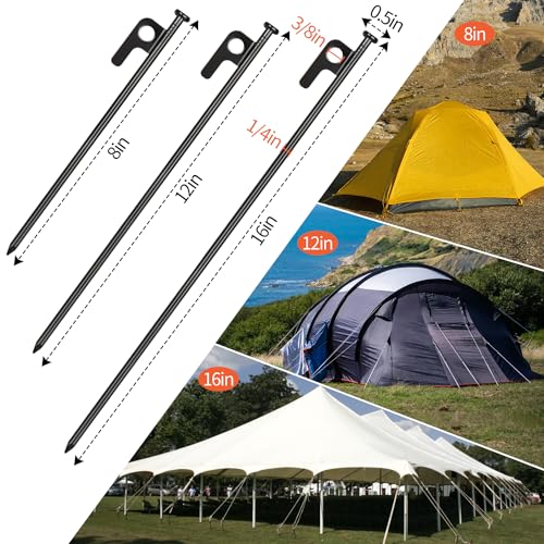 DkOvn Tent Stakes and Hammer Set 16 Pack 8in Heavy Duty Forged Steel Tent Stakes 12in Heavy Duty Camping Hammer Storage Pouch Available in Rocky Place - Image 3