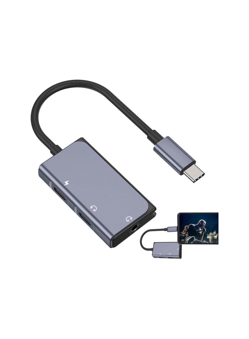 Captaintech Headphone and Charger Adaptor, Type C to 3.5mm Aux Audio Jack and Fast Charging Dongle Cable Cord 3 in 1 for Mobile Phones, Tablets and Laptops - Image 1